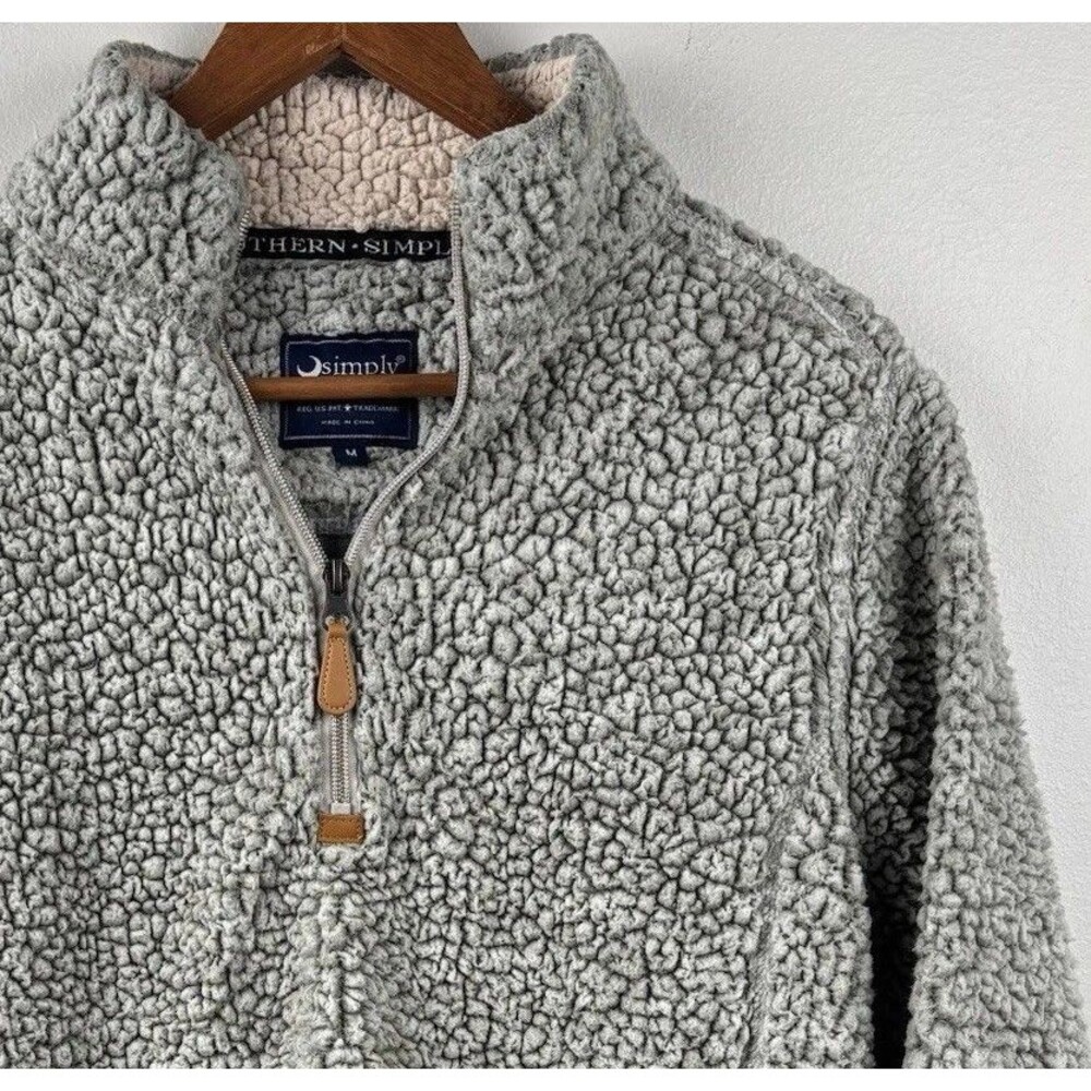 Simply Southern Gray Pullover Fuzzy Sherpa Quarter Zip Sweater Womens Medium